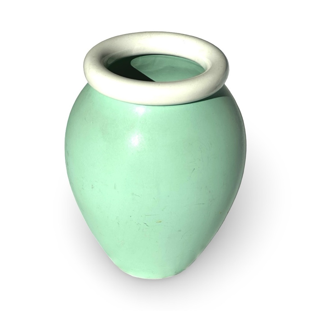Vintage ELPA ALCOBACA Mint Green Ceramic Vase with White Rim